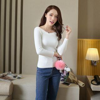 Long-sleeve Off-shoulder Knit Top