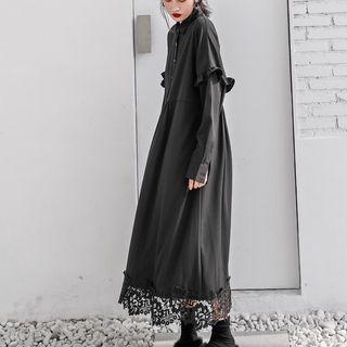 Lace Panel Midi Shirt Dress