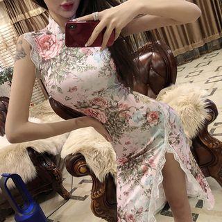 Sleeveless Floral Midi Bodycon Qipao Dress