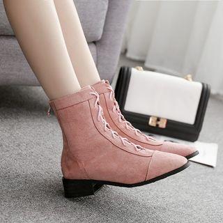 Square Toe Lace-up Short Boots