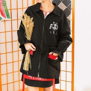 Fortune Cat Print Oversize Jacket