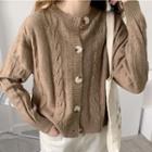 Round Neck Plain Cable Knit Loose Fit Cropped Cardigan