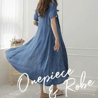 Buttoned Silky Long Dotted Dress