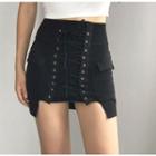 Lace-up Knit Mini Fitted Skirt