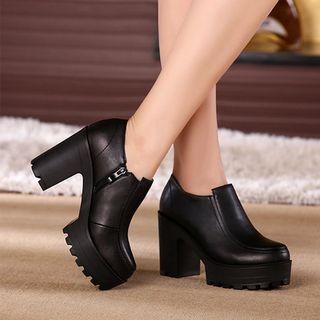 Genuine Leather Platform Block Heels