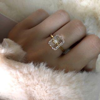 925 Sterling Silver Star Cube Ring Light Gold - One Size