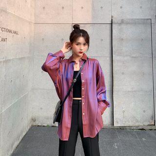 Satin Drop-shoulder Long-sleeve Shirt