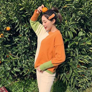 Button-cuff Color-block Sweater