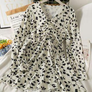 Floral Drawstring Midi Dress Almond - One Size