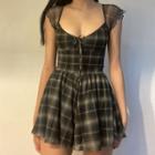 Cap-sleeve Plaid A-line Mini Dress