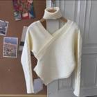 Detachable-turtleneck V-neck Sweater Almond - One Size