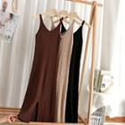 V Neck Striped Knit Skinny Sleeveless Dress