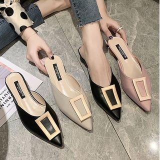 Buckled Pointed Block-heel Mules