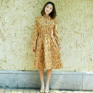 Corduroy Floral Long-sleeve Dress