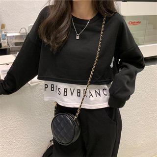 Mock Two-piece Lettering Cropped Sweatshirt