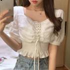 Puff Sleeve Corset Cropped Smocked Top