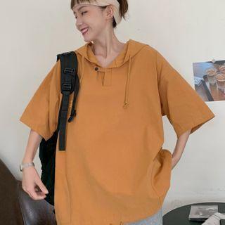 Elbow-sleeve Tie-neck Hoodie