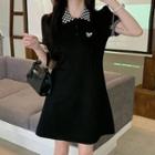 Puff-sleeve Heart Print A-line Polo Dress
