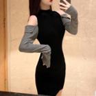 Cold Shoulder Long-sleeve Mini Sheath Knit Dress