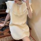 Puff-sleeve Collar Smock Dress Almond - One Size