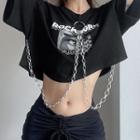 Short-sleeve Chained Graphic Print Cropped T-shirt
