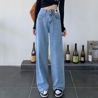 High Waist Heart Print Baggy Jeans