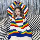 Couple Loose-fit Rainbow-stripe Knit Sweater