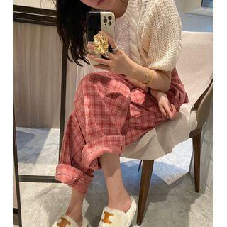 Plaid High Waist Wide Leg Jeans