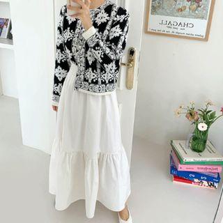 Band-waist Frilled-hem Long Skirt