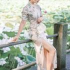 Floral Slit Maxi Qipao / Pendant / Set