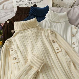 Button-shoulder Turtleneck Knit Sweater In 5 Colors