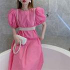 Set: Puff-sleeve Midi A-line Dress + Faux Pearl Camisole Top