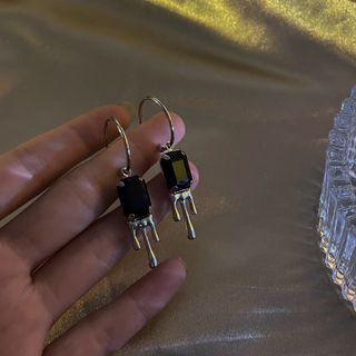 Melting Faux Crystal Alloy Dangle Earring 1 Pair - Black & Silver - One Size