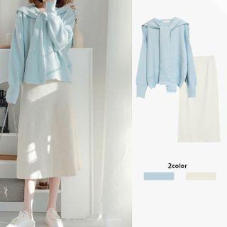 Sweater / Shawl / Midi A-line Skirt / Set
