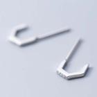 925 Sterling Silver Rhinestone Geometric Earring S925 Silver - Stud Earring - Silver - One Size