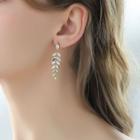 Leaf Faux Cat Eye Stone Rhinestone Alloy Dangle Earring 1 Pair - Silver Needle - Gold - One Size