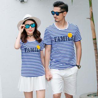 Couple Matching Striped Short Sleeve T-shirt / Shorts / Pleated Skirt