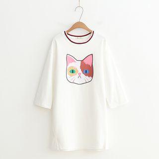 Cat Print Oversized Sweatshirt White - One Size