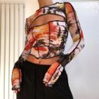 Long Sleeve Tie-dye Print Paneled T-shirt