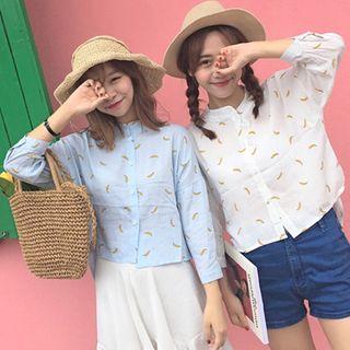 3/4-sleeve Print Long-sleeve Blouse