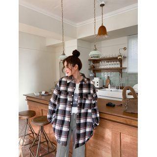 Plus Size Plaid Shirt Jacket