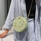Round Floral Embroidered Chain Crossbody Bag