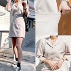 Set: Open-placket 3/4-sleeve Blouse + Miniskirt