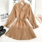 Pleated-hem Ruffle-trim Midi Dress With Sash In 6 Colors