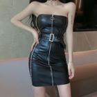 Faux Leather Strapless Mini Sheath Dress