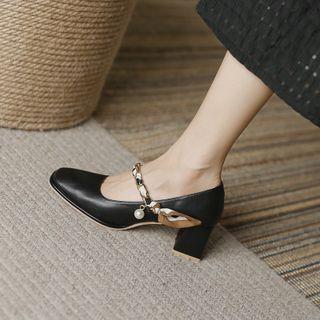 Chain Accent Block-heel Mary Jane Shoes