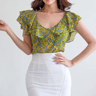 Set: Printed Chiffon Top + Pencil Skirt