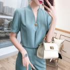 Set: Elbow-sleeve T-shirt Top + Dress Pants
