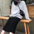 Half-zip Pullover / Midi Straight-fit Skirt