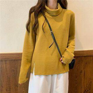 Slit Plain Mock-neck Knit Top